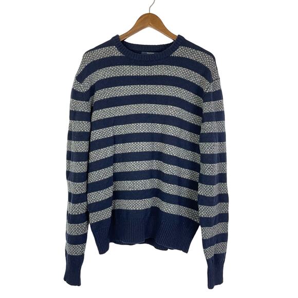 J. Crew | Navy Stripe Lambs Wool Knit Crew Neck Long Sleeve Pullover Sweater - Picture 1 of 7